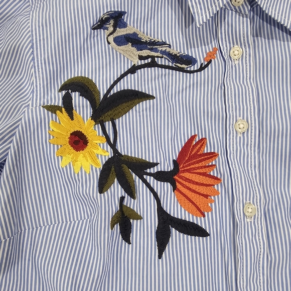 TALBOTS Embroidered Bird And Flower Button Down Sz S EUC - Picture 6 of 9